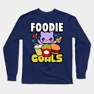 Foodie Goals Cute Junk Food Loving Cat Eating Meme Long Sleeve T-Shirt